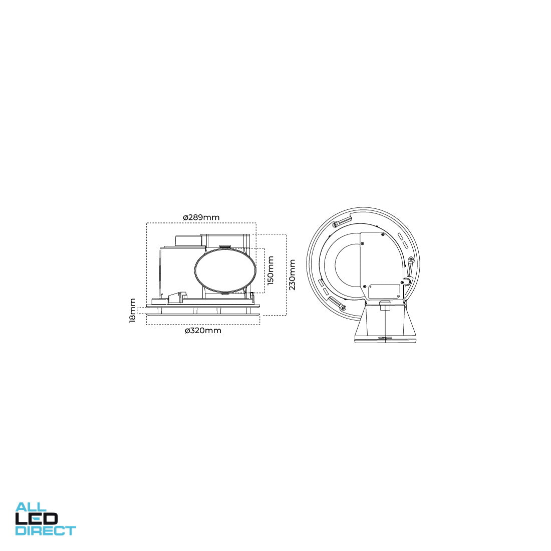 Atom 25 Watt 295mm VENTURA DC High Velocity Ducted Exhaust Fan With Round Fascia & 12W TRI Colour LED Light White