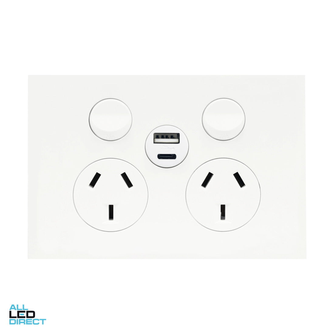 Hager 10 Amp FINESSE Double Internal Powerpoint With USB A+C Charger Gloss White ALL LED Direct