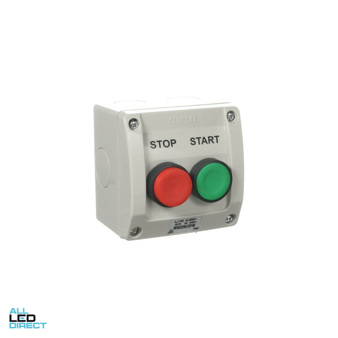 Clipsal 10 Amp 2 Gang WEATHERSHEILD IP66 Push Button Switch Resistant Grey With Red And Green Buttons ALL LED Direct