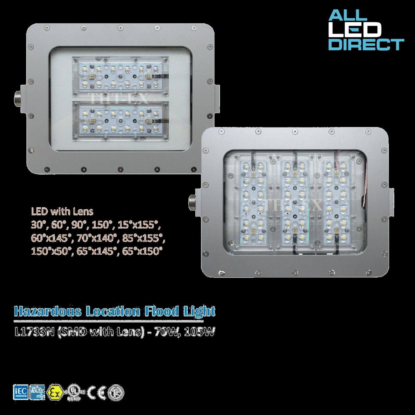 Hazardous Location Flood Light L1733N Lens with NEMA Beam Angle