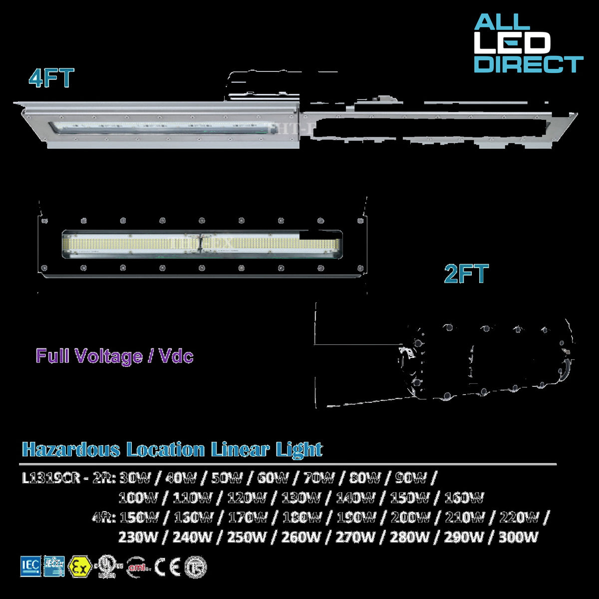 Hazardous Location Linear Light L1319CR Full Volt VDC