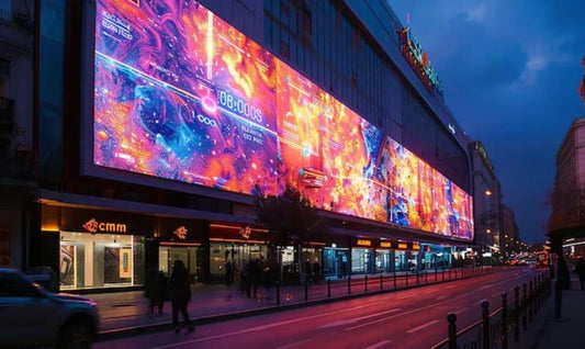 image of a brightly lit LED advertising screen on a busy city street | Digital Signage LED Australia