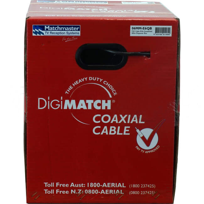 Matchmaster RG6 Quad Shield DIGIMATCH Coaxial Cable 305 Metre Reel In A Box