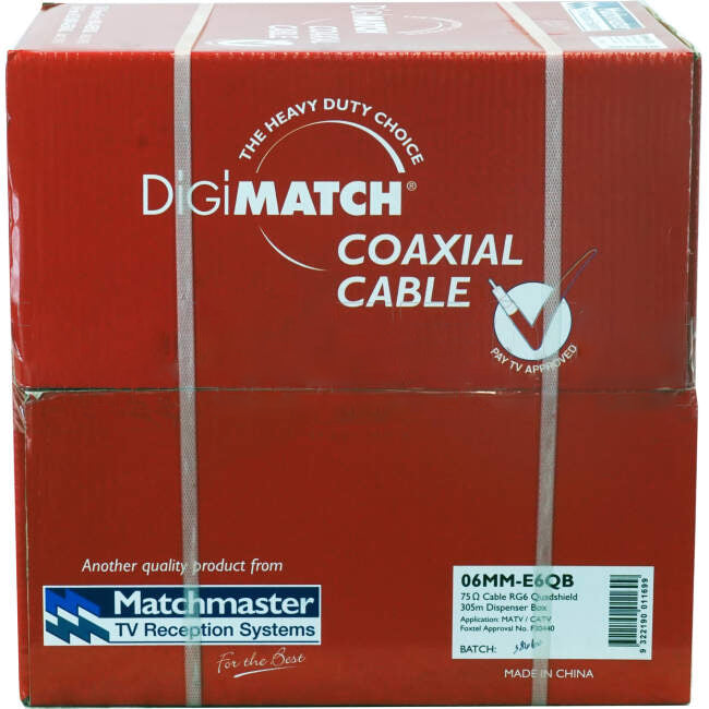 Matchmaster RG6 Quad Shield DIGIMATCH Coaxial Cable 305 Metre Reel In A Box