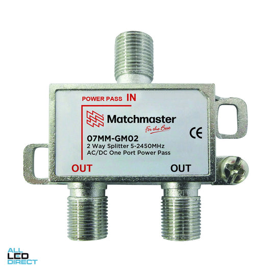 Matchmaster 2 Way Splitter With F Type Connections 5mhz To 2400mhz Power Pass ALL LED Direct