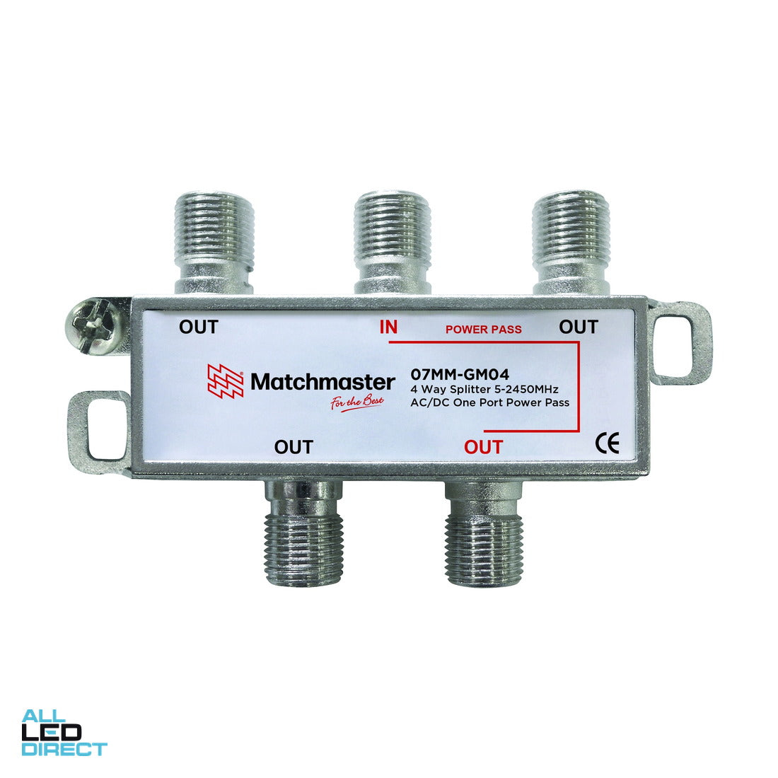 Matchmaster 4 Way Splitter With F Type Connections 5mhz To 2400mhz Power Pass ALL LED Direct