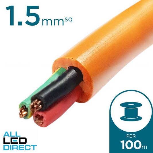 1.5mm 2 Core & Earth Orange Circular Cable 100 Metre Drum
