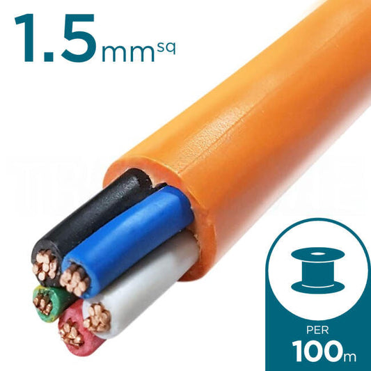1.5mm 4 Core & Earth Orange Circular Cable 100 Metre Drum