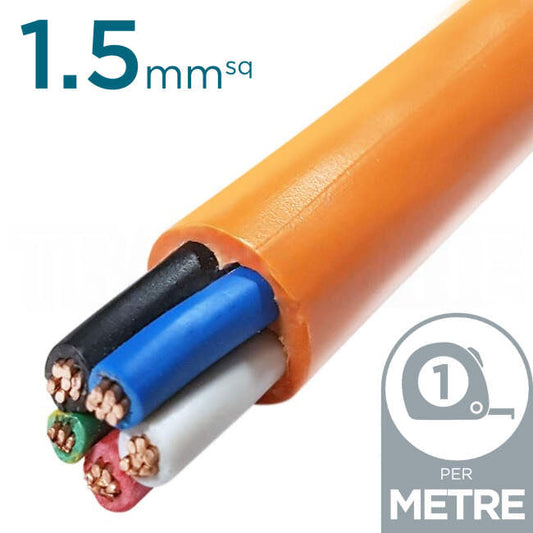 1.5mm 4 Core & Earth Orange Circular Cable Per Metre