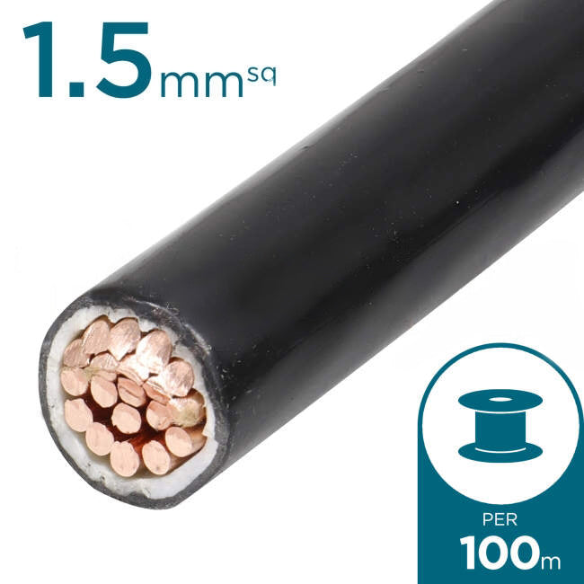 1.5mm Building Wire Cable Black 100 Metre Drum