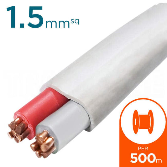 1.5mm Twin Active Flat Cable Red & White 500 Metre Drum