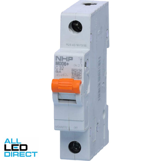 NHP 32 Amp MOD6+ Miniature Circuit Breaker MCB C Curve 1 Pole 6kA
