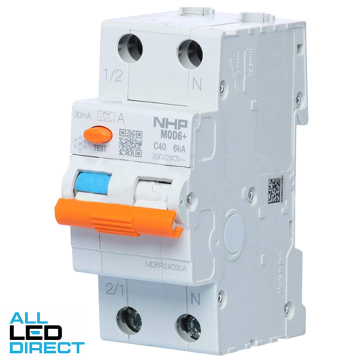 NHP 40 Amp MOD6+ MCB/RCD RCBO C Curve 1 Pole + Neutral 6kA 30mA Type A