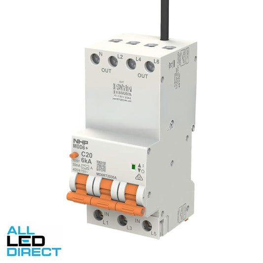NHP 20 Amp MOD6+ Longbody MCB/RCD RCBO C Curve 3 Pole + Neutral 30mA 6kA Type A