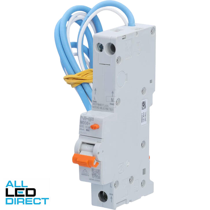 NHP 32 Amp MOD6+ Longbody MCB/RCD RCBO C Curve 1 Pole + Neutral 30mA 6kA Type A