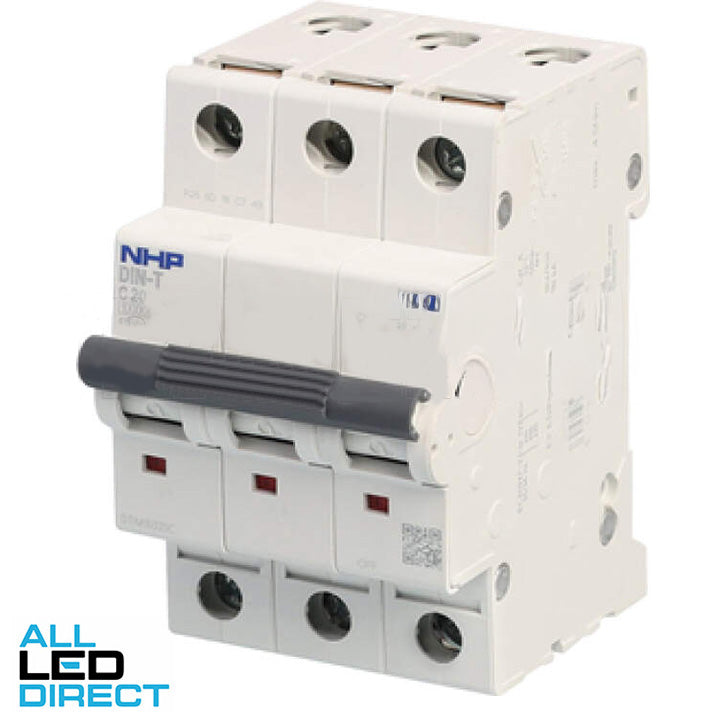 NHP 20 Amp DIN-T Miniature Circuit Breaker MCB C Curve 3 Pole 10kA