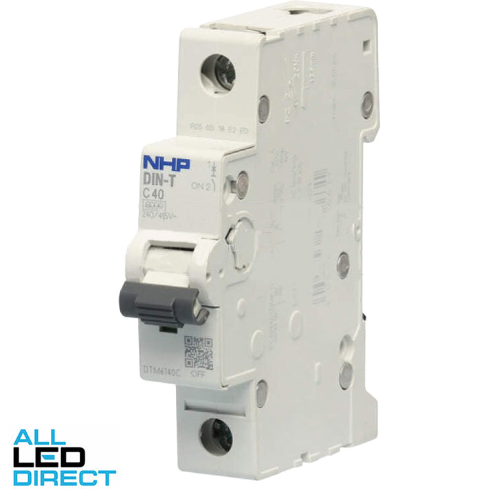 NHP 40 Amp DIN-T Miniature Circuit Breaker MCB C Curve 1 Pole 6kA