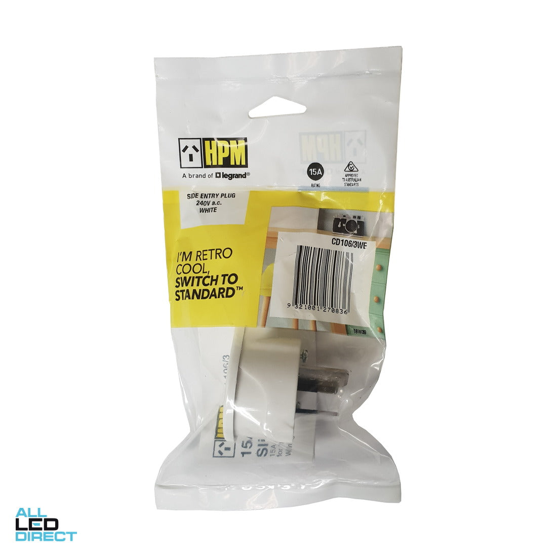HPM 15 Amp Plug Tops 3 Pin Side Entry White ALL LED Direct