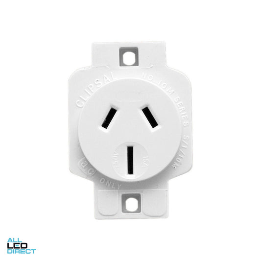 Clipsal 15 Amp STANDARD 3 Pin Single Plug Base With Auto Switch Plug Only White ALL LED Direct