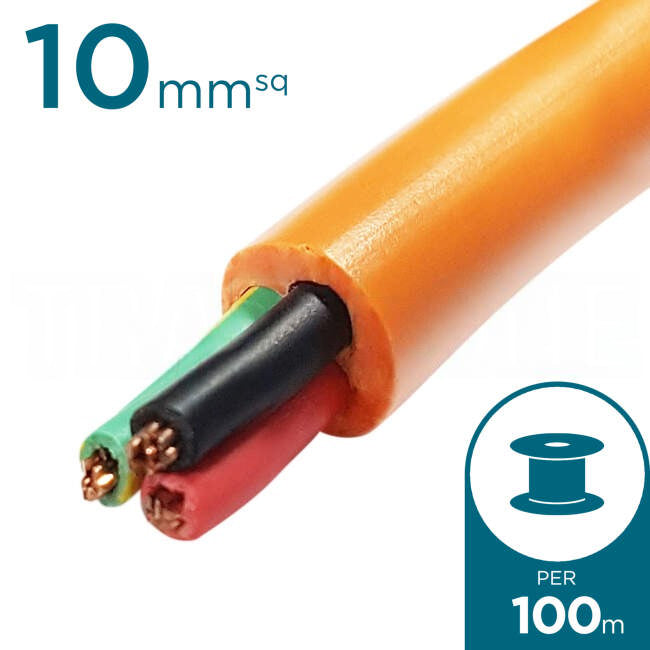 10mm 2 Core & Earth Orange Circular Cable 100 Metre Drum