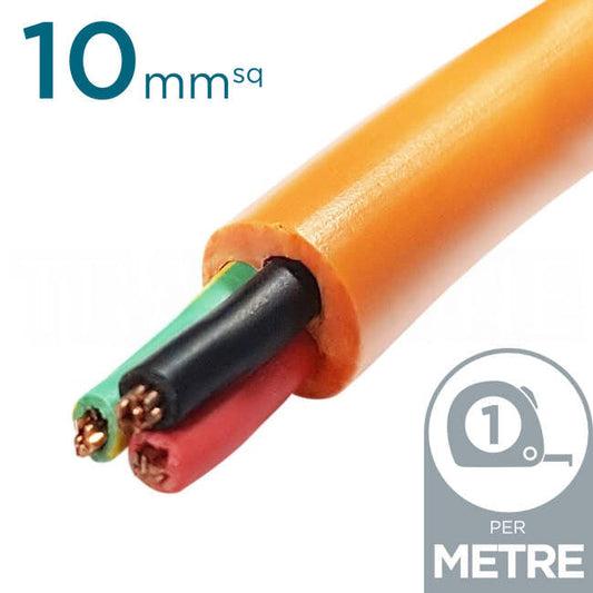 10mm 2 Core & Earth Orange Circular Cable Per Metre