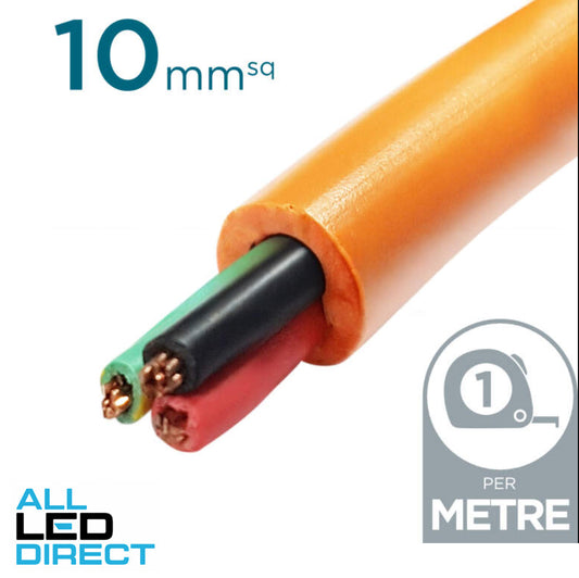 10mm 2 Core & Earth Orange Circular Cable Per Metre 0.6/1KV