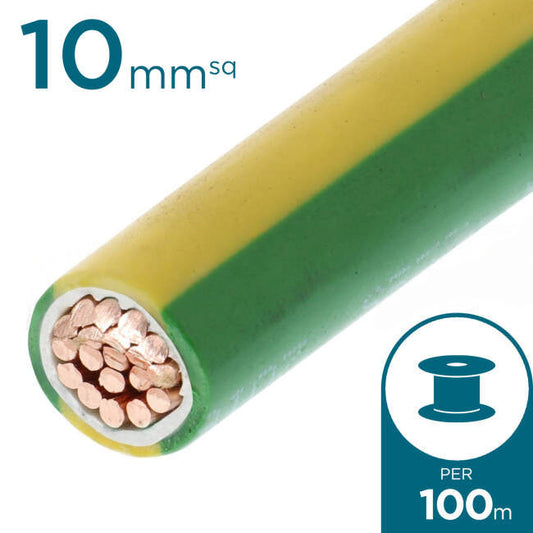 10mm Building Wire Cable Green & Yellow 100 Metre Drum