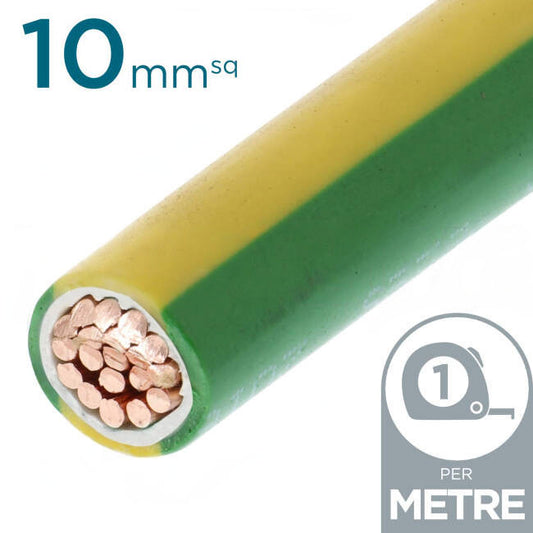 10mm Building Wire Cable Green & Yellow Per Metre