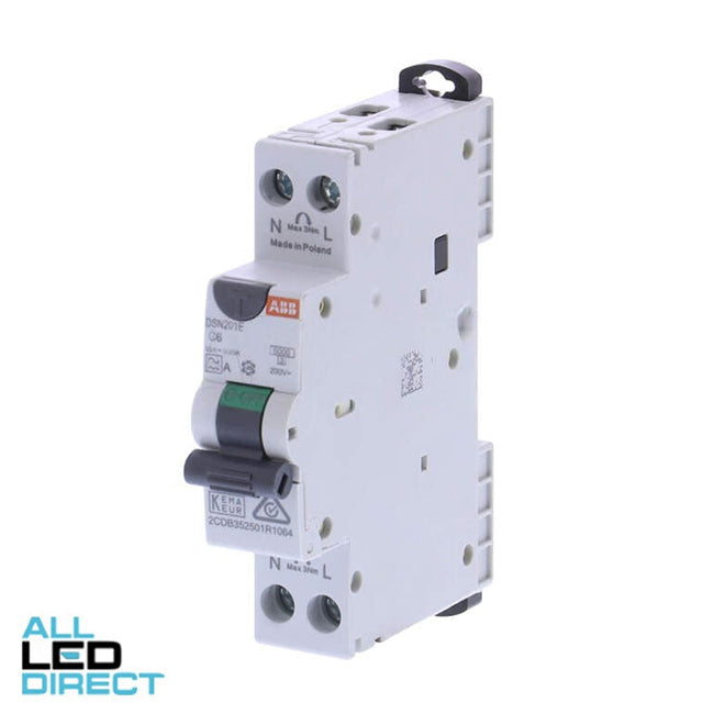 ABB 6 Amp Miniature Circuit Breaker & Residual Current Device MCB/RCD RCBO C Curve 1 Pole With Neutral AC 6kA 30mA Type A