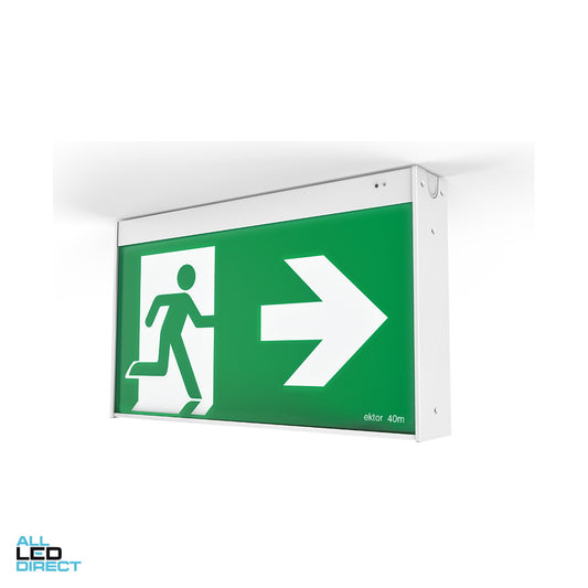Ektor 2.5 Wat LED MERCURY JUMBO CORE Maintained Double Sided Wall/Ceiling Mounted Running Man Exit Sign ALL LED Direct