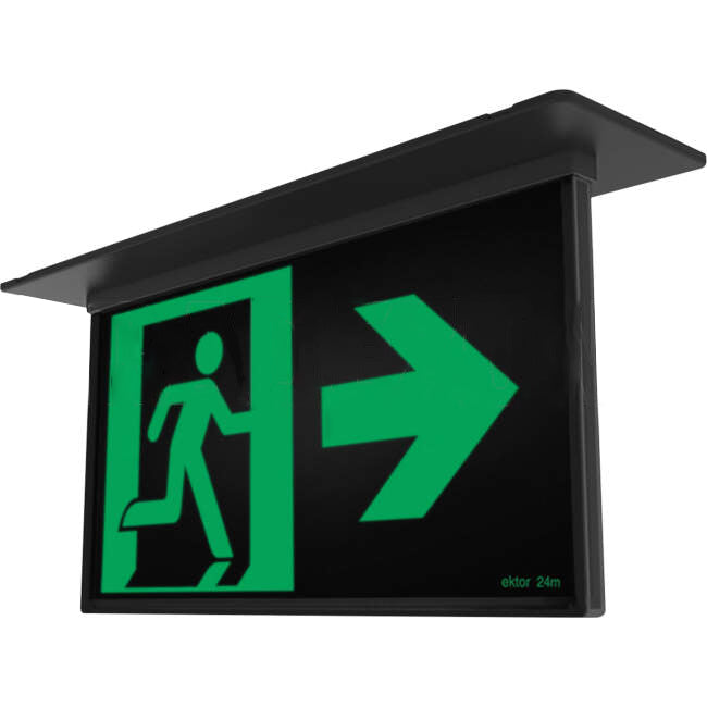 Ektor 2.5 Watt LED RAZOR CORE Slimblade Recessed Emergency Running Man Exit Sign Black