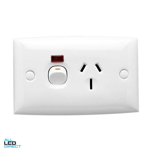 Clipsal 15 Amp STANDARD Single Internal Powerpoint With Neon Indicator White ALL LED Direct