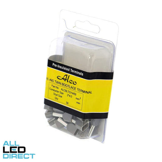 Wattmaster 4.0mm Bootlace Twin Terminal Grey Pack of 50