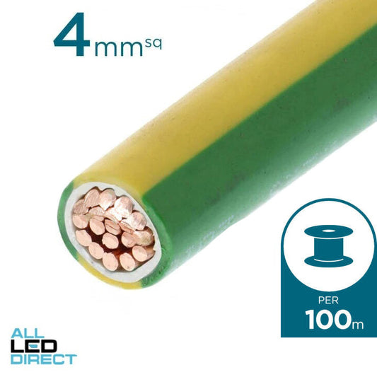 4mm Building Wire Cable Green & Yellow 100 Metre Drum