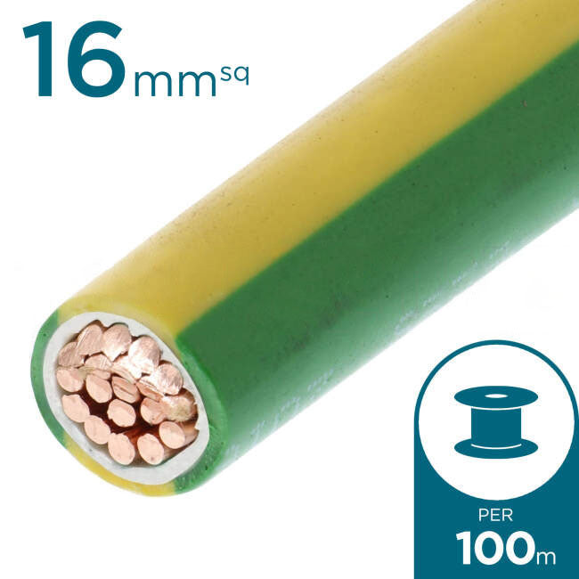 16mm Building Wire Cable Green & Yellow 100 Metre Drum