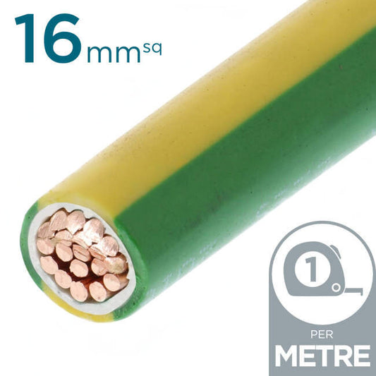 16mm Building Wire Cable Green & Yellow Per Metre