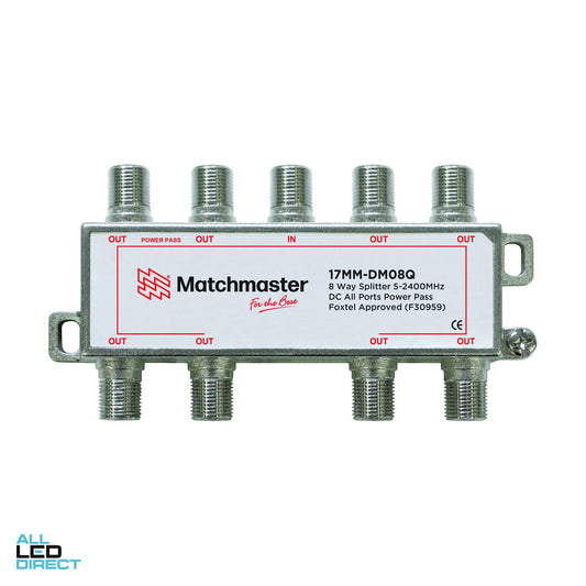 Matchmaster 8 Way Splitter With F Type Connections 5mhz To 2400mhz Power Pass ALL LED Direct