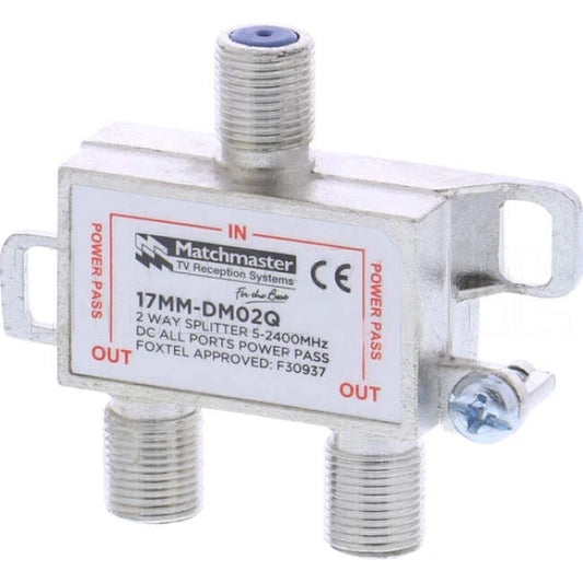 Matchmaster 2 Way Splitter With F Type Connections 5mhz To 2400mhz Power Pass