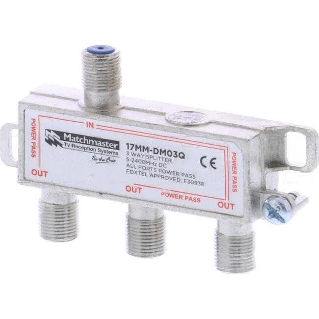 Matchmaster 3 Way Splitter With F Type Connections 5mhz To 2400mhz Power Pass