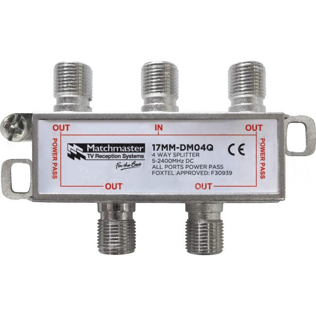 Matchmaster 4 Way Splitter With F Type Connections 5mhz To 2400mhz Power Pass