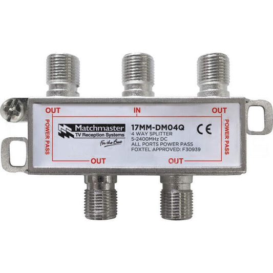 Matchmaster 4 Way Splitter With F Type Connections 5mhz To 2400mhz Power Pass