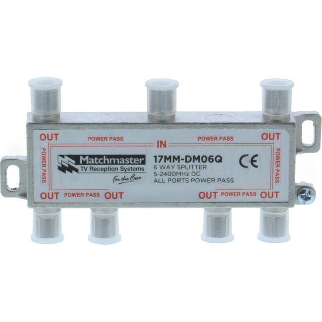 Matchmaster 6 Way Splitter With F Type Connections 5mhz To 2400mhz Power Pass