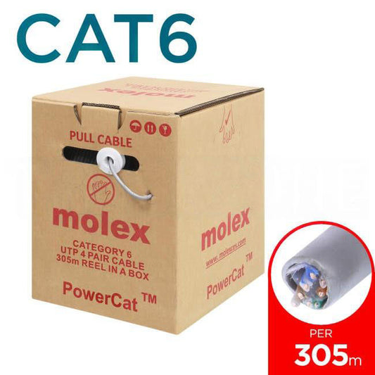 Molex POWERCAT CAT6 4 Pair U/UTP Solid Grey 305 Metre Dispenser Box