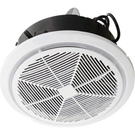 Brilliant 240mm WHISPER Flush Mounted Round Exhaust Fan White With Draft Stopper Suitable For 235mm Duct