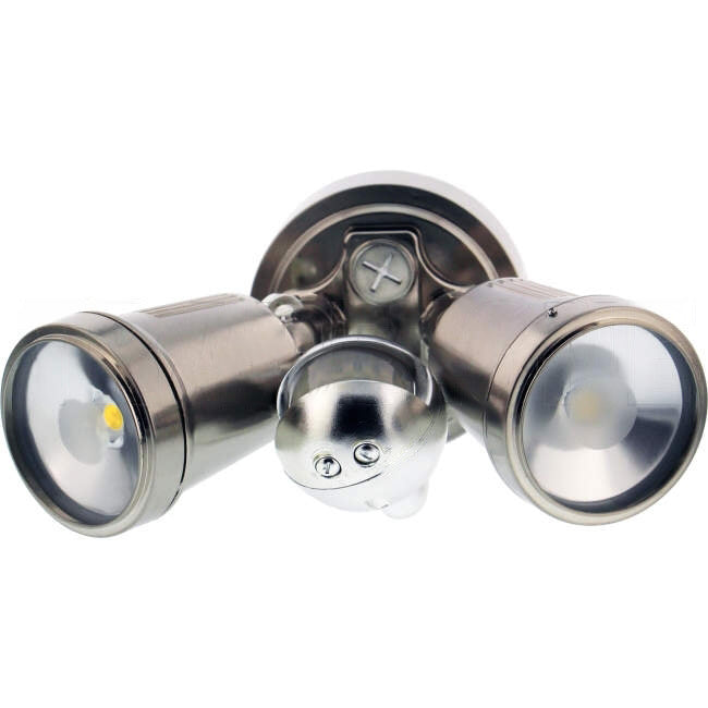 Brilliant 11 Watt HUNTER III LED Twin Spot Light With PIR Movement Sensor Satin Nickel 600lm Per Head