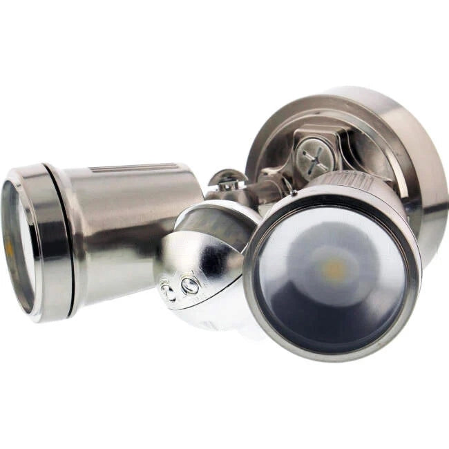 Brilliant 11 Watt HUNTER III LED Twin Spot Light With PIR Movement Sensor Satin Nickel 600lm Per Head