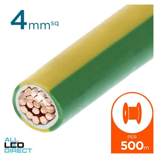 4mm Building Wire Cable Green & Yellow 500 Metre Drum