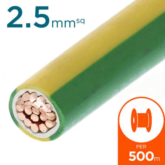 2.5mm Building Wire Cable Green & Yellow 500 Metre Drum