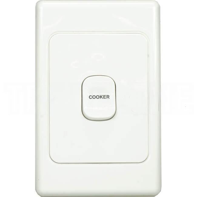 Clipsal 45 Amp 1 Gang 2000 SERIES Vertical Internal Isolation Rocker Switch Engraved With COOKER White