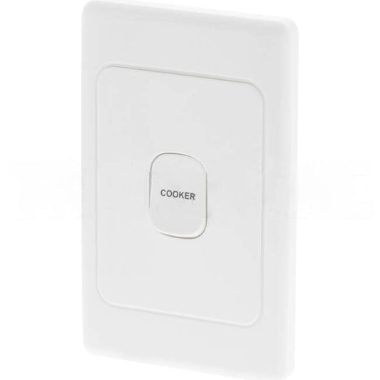 Clipsal 45 Amp 1 Gang 2000 SERIES Vertical Internal Isolation Rocker Switch Engraved With COOKER White